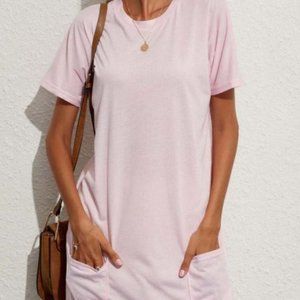 Pink Pocket Short-Sleeve T-Shirt Dress